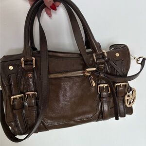 MICHAEL Michael Olive coloured Satchel with Gold Accents